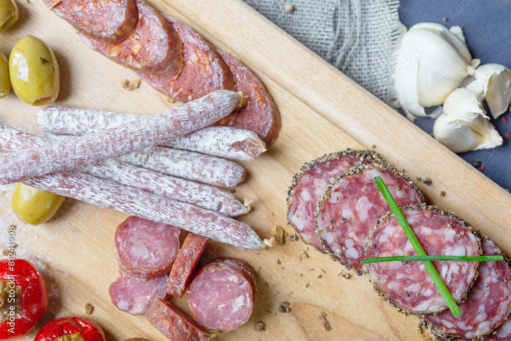 mix of traditional spanish salami