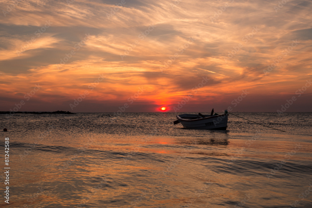 Boot auf See - Sonnenuntergang