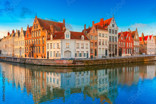 Bruges canal Spiegelrei with beautiful houses, Belgium photo