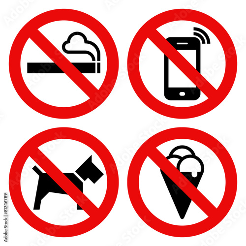 No smoking, No cell phone, No dogs and No eating