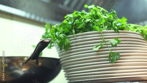 Watercress salad in the kitchen photo