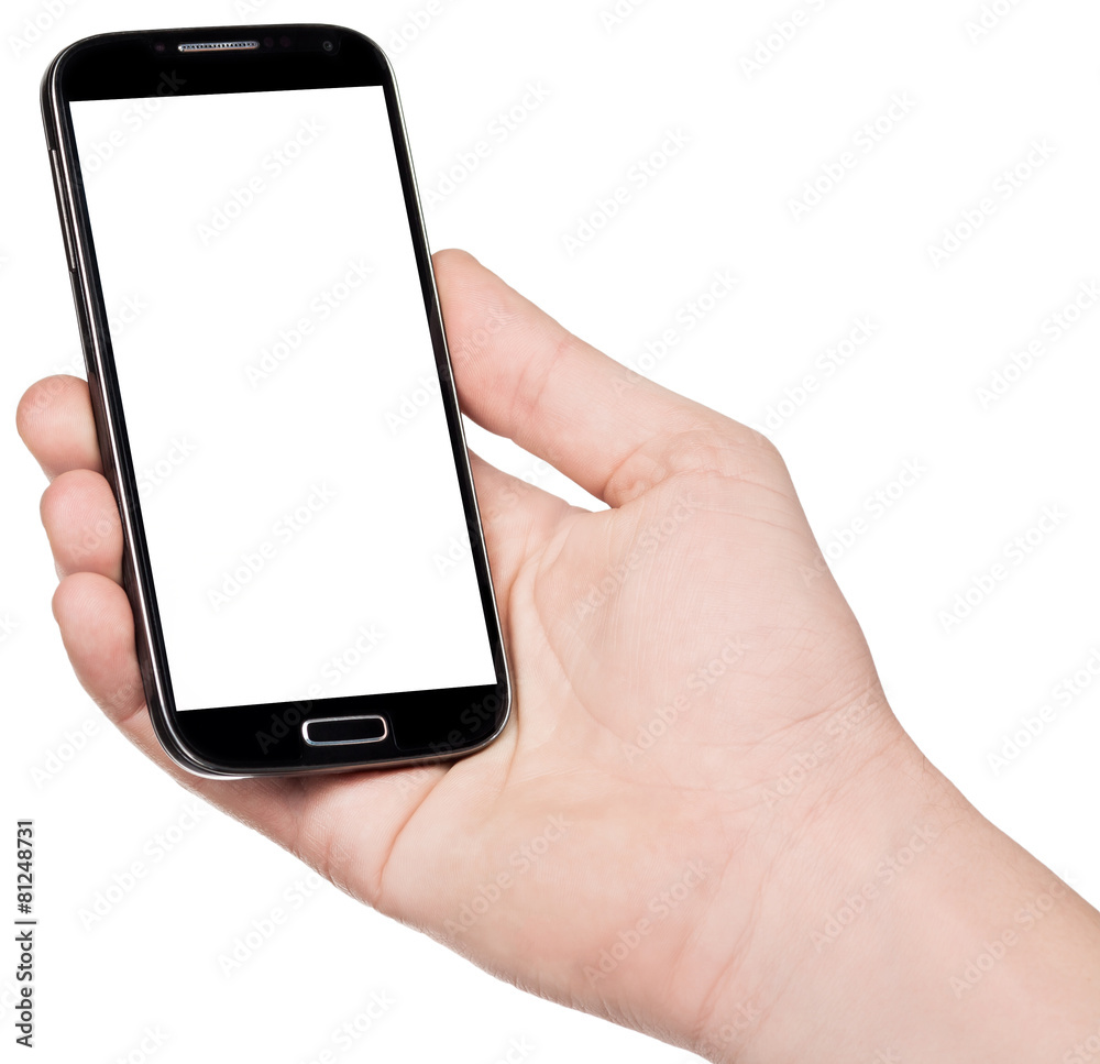 Smartphone in hand isolated on white background Smartphone in hand isolated on white background