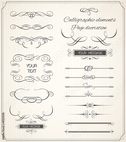 Vector set of calligraphic elements for design.