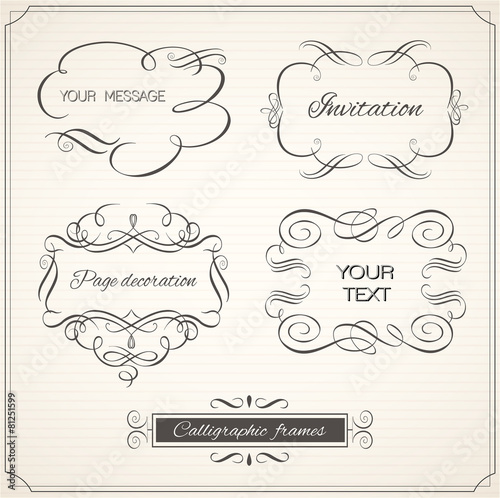Vintage frame and page decoration set. Calligraphic elements