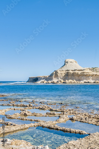 Salt pans near Qbajjar in Gozo, Malta.