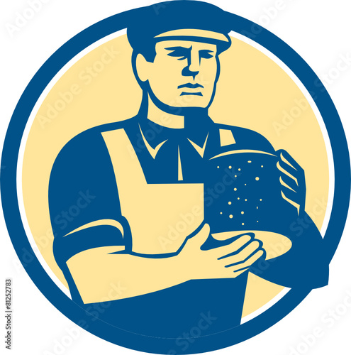 Cheesemaker Holding Cheese Retro