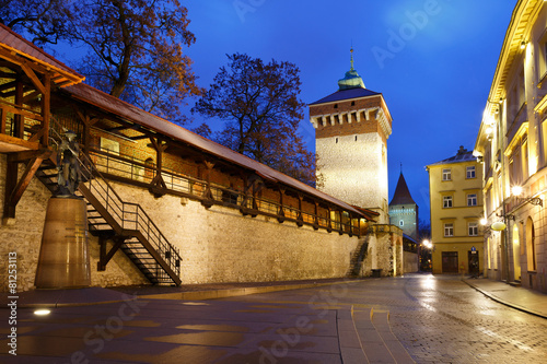 City wall and historic architecture inKrakow, Poland.