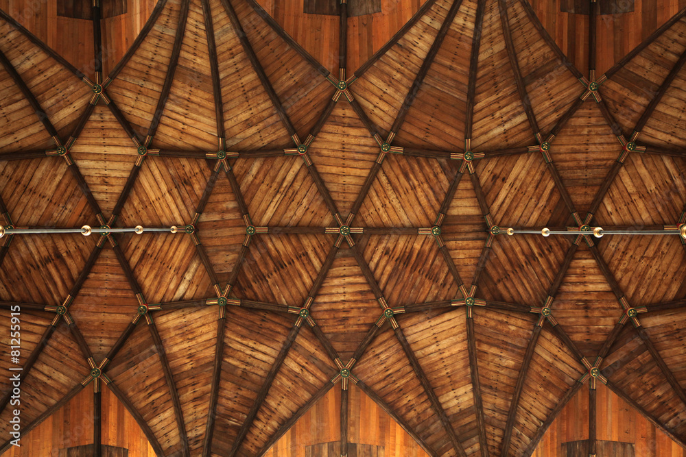 Wooden vaulted ceiling in the Grote Kerk in Haarlem, Netherlands