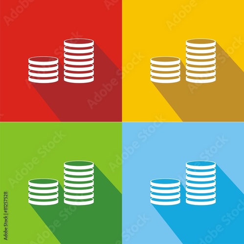 Iconos monedas colores sombras