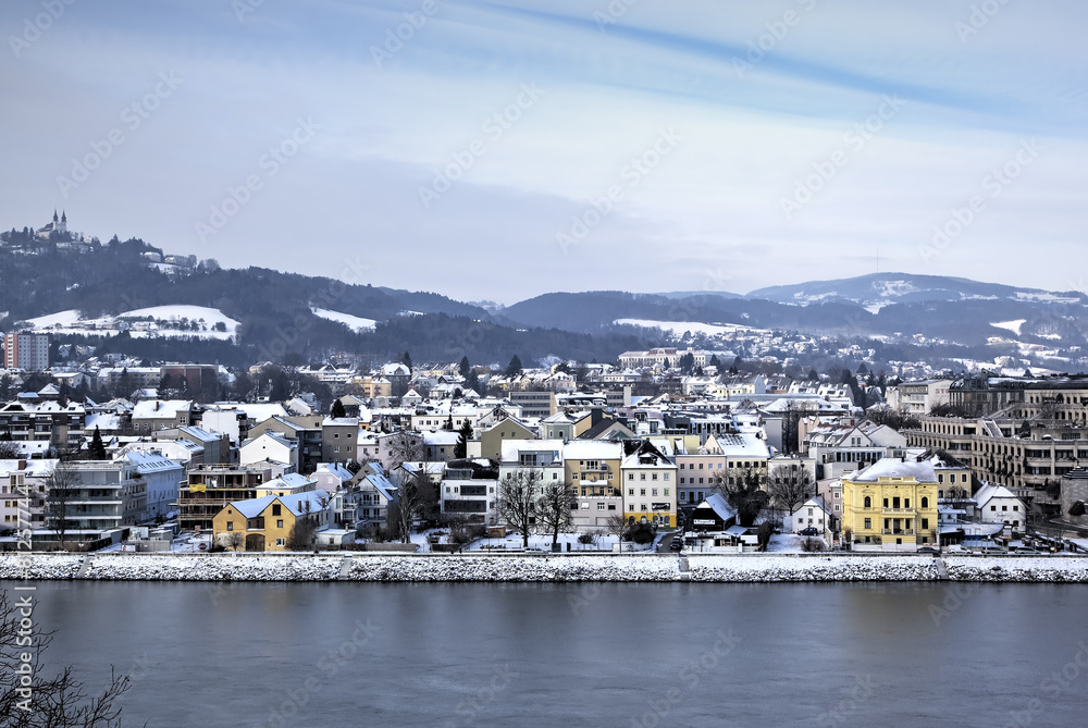 Cityscape of Linz from Linzer Schloss. Linz, Austria