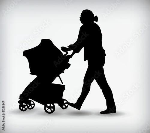 Silhouette of a woman with baby isolated on a white background