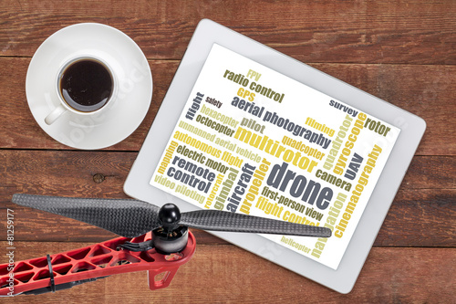 drone word cloud on tablet photo
