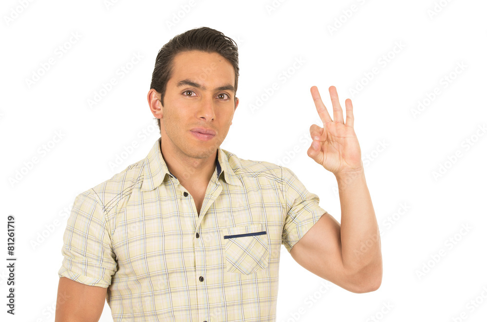 young handsome hispanic man posing gesturing all right young handsome hispanic man posing gesturing all right