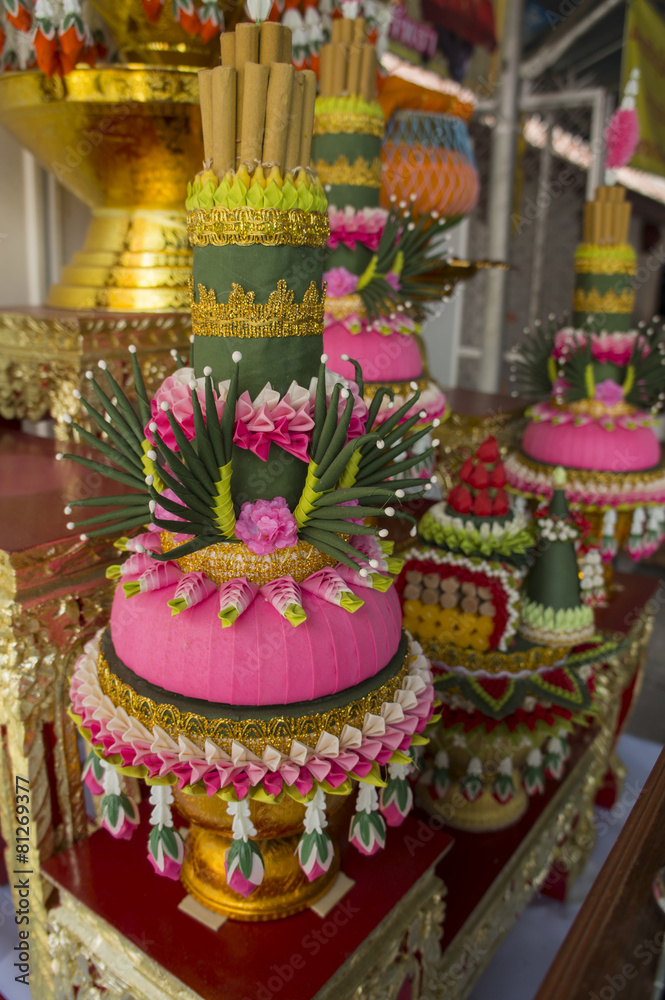 flower thai style on shrine worship colorful concept