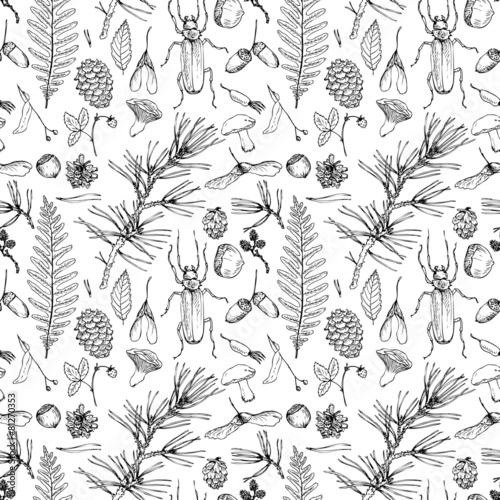 seamless pattern with forest objects