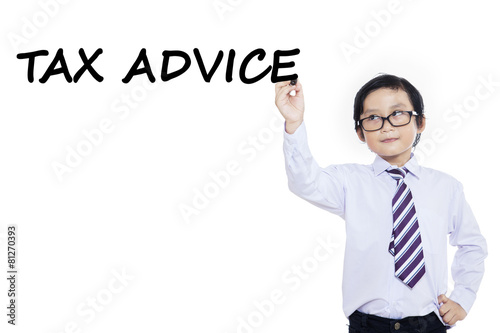 Small businessman writes tax advice