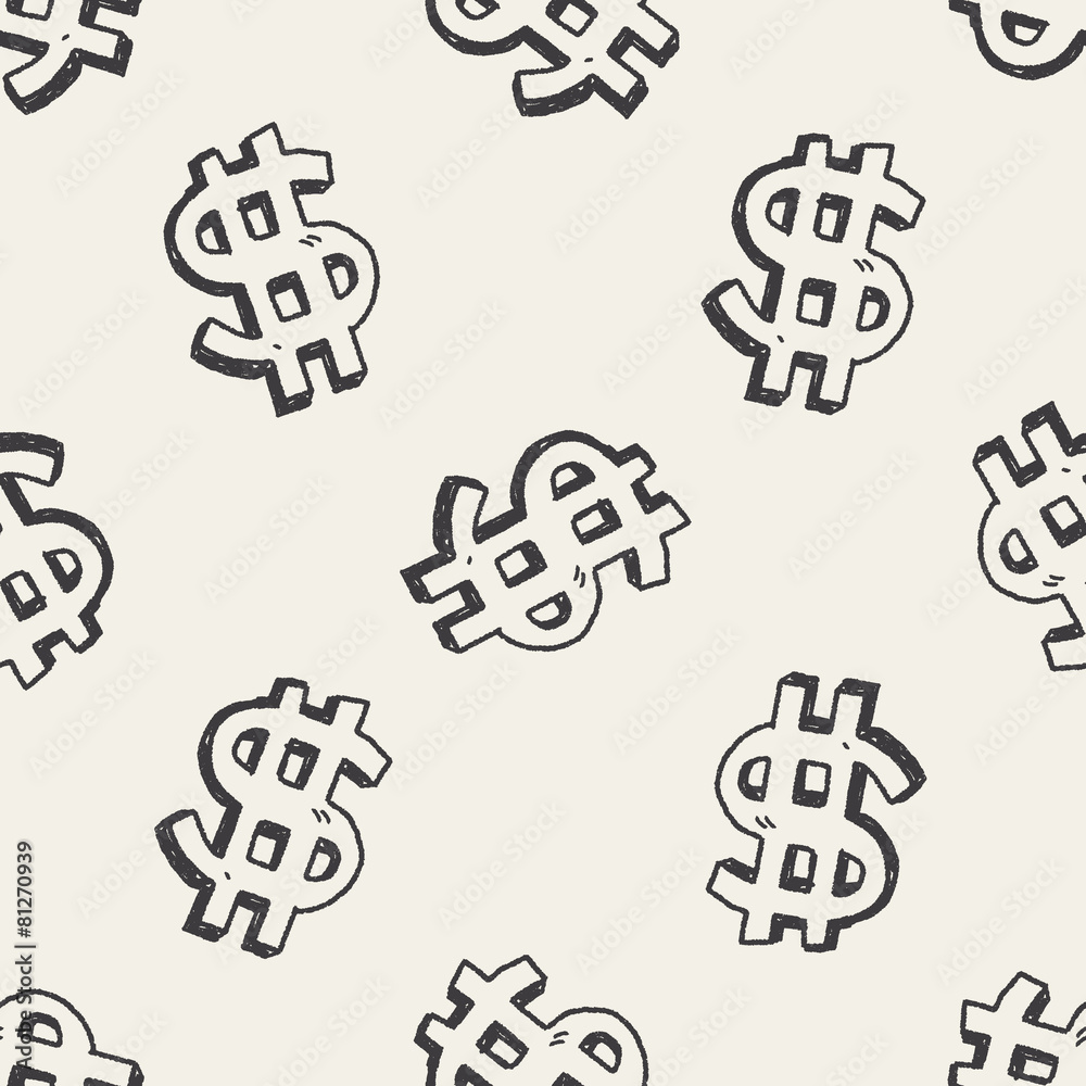 doodle dollar seamless pattern background