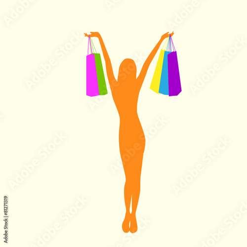 Shopping Woman Silhouette with Colorful Bags