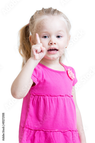 kid girl points one finger