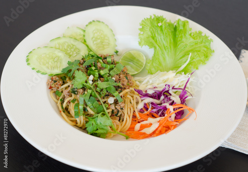 Spaghetti pork sauce, Thai style food