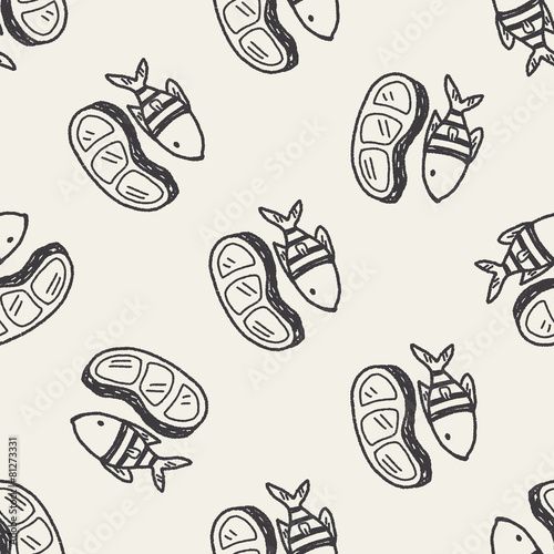 doodle fish meat seamless pattern background