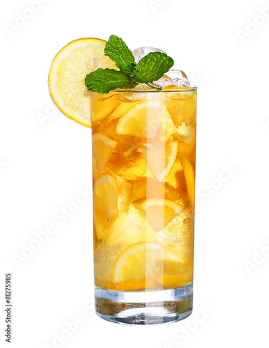 Glass Of Cold ice tea Drink isolated on white background