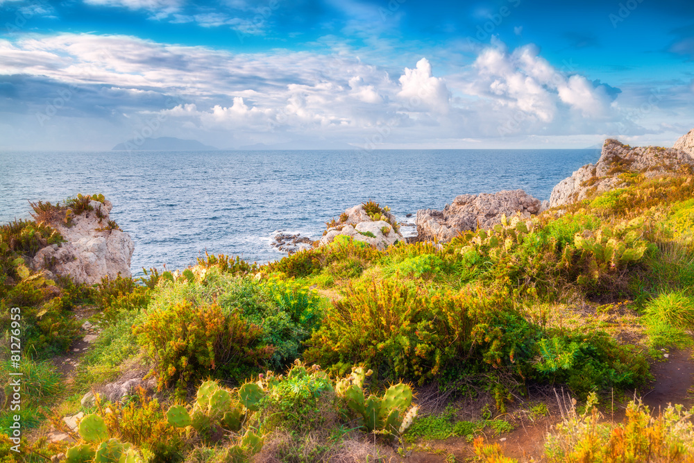 Colorful spring morning on the cape Milazzo