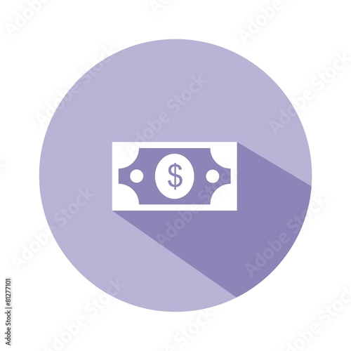 Icono billete dólar morado botón sombra