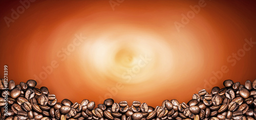 Coffee cup and coffee beans on a wooden table. Dark background