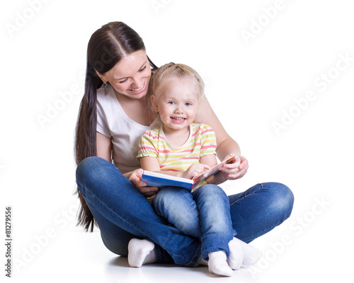 happy mother read a book to...