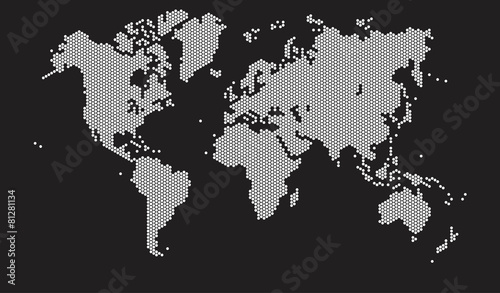 Hexagon shape world map on black background, vector image.