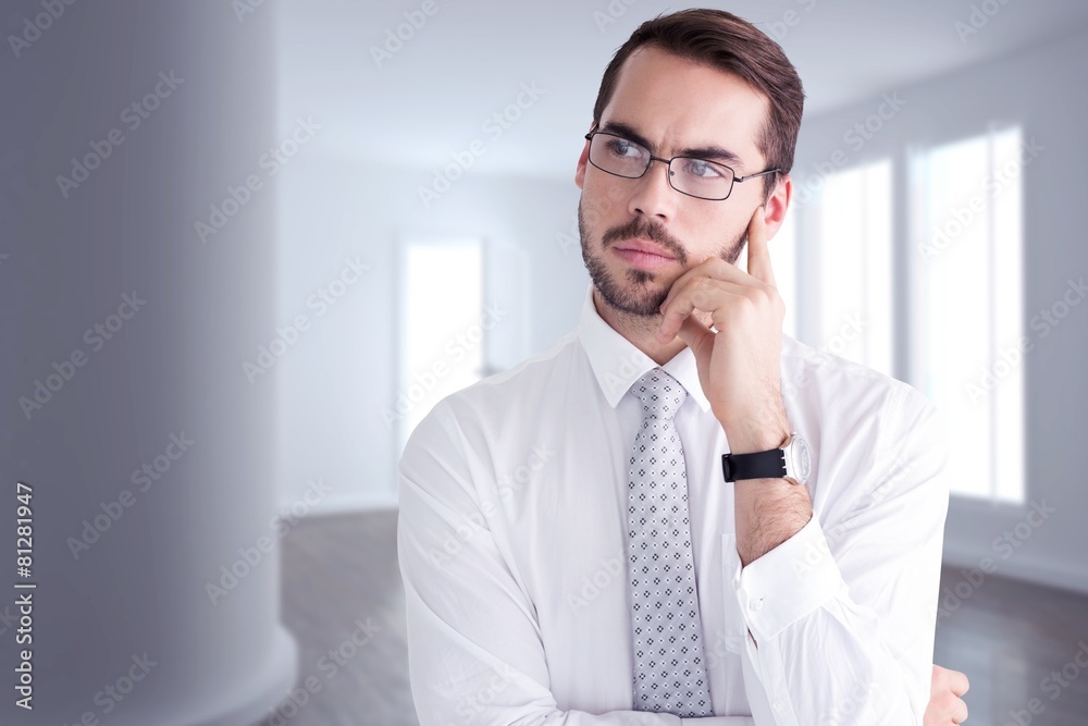 Portrait of a businessman with glasses thinking Portrait of a businessman with glasses thinking
