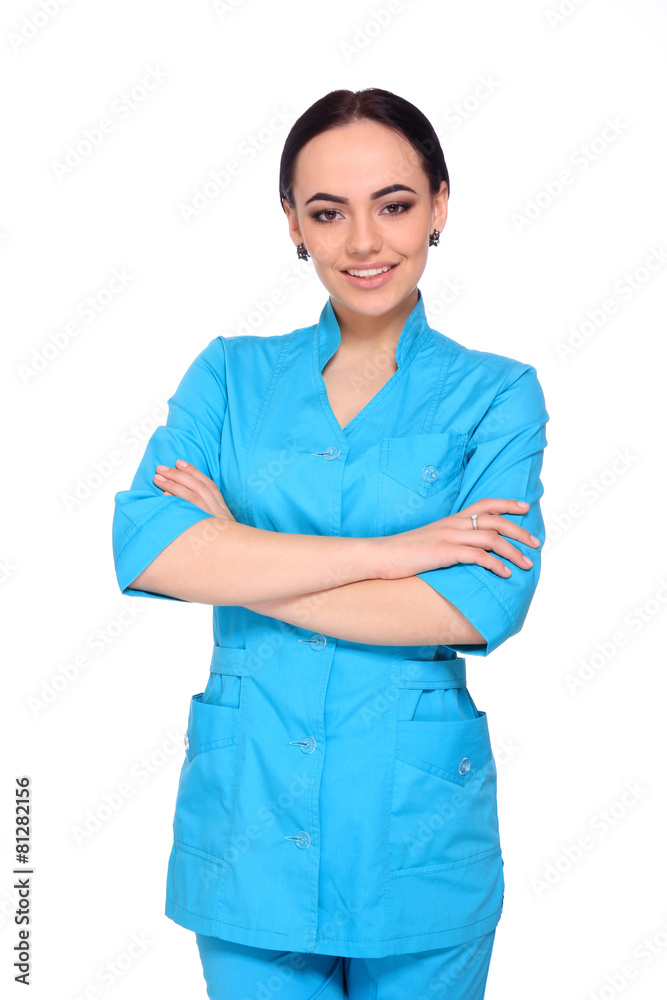 Portrait of happy young doctor woman standing Portrait of happy young doctor woman standing