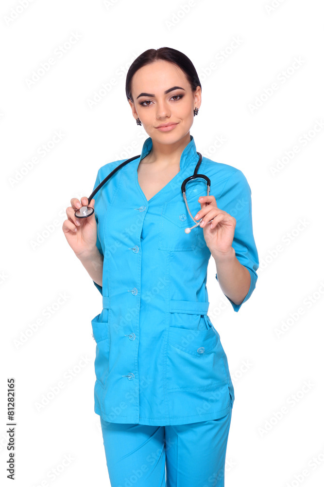 Portrait of happy young doctor woman standing Portrait of happy young doctor woman standing