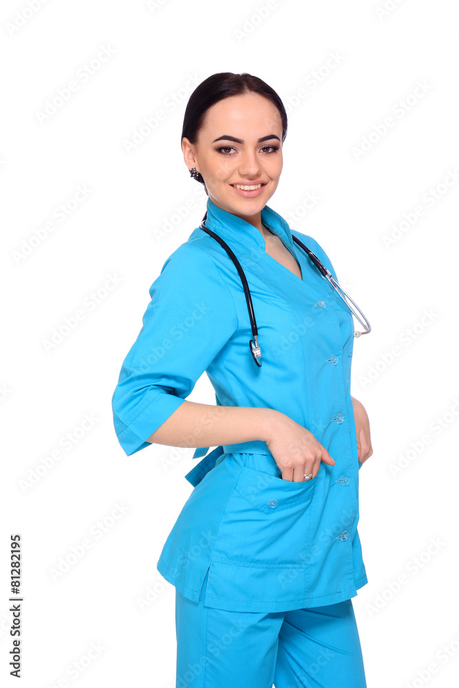 Portrait of happy young doctor woman standing Portrait of happy young doctor woman standing
