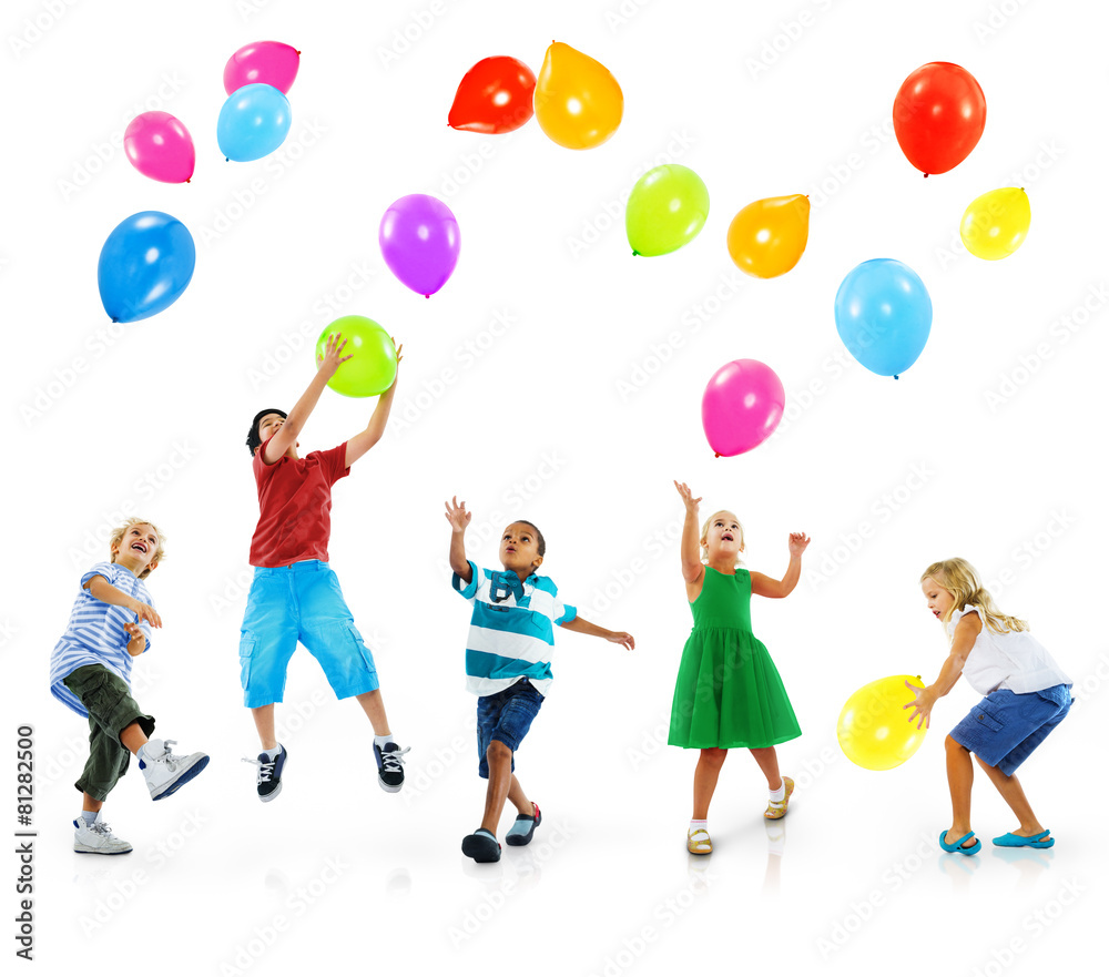 Multiethnic Children Balloon Happiness Friendship Concept Multiethnic Children Balloon Happiness Friendship Concept