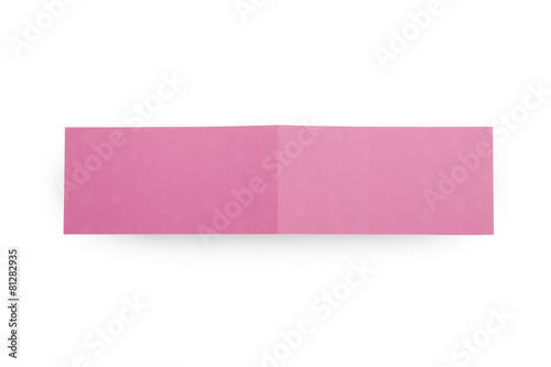 Two fold pink flyers or leaflets on white.