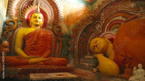 GALLE, SRI LANKA - MARCH 2014: The view of Buddhas in a temple in Galle. Galle is the administrative capital of Southern Province, Sri Lanka and is the district capital of Galle District. 