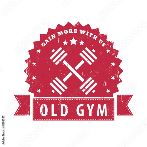 gain more with us, old gym grunge sign with crossed barbells