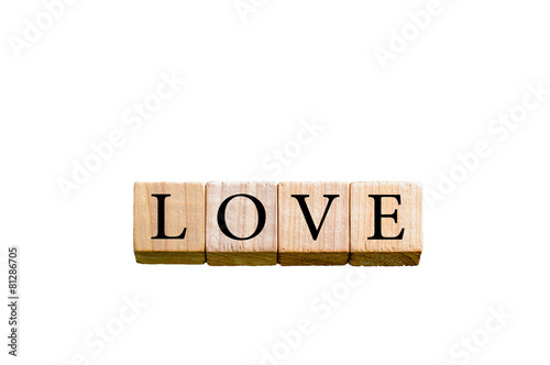 Word LOVE isolated on white background with copy space