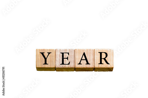 Word YEAR isolated on white background with copy space
