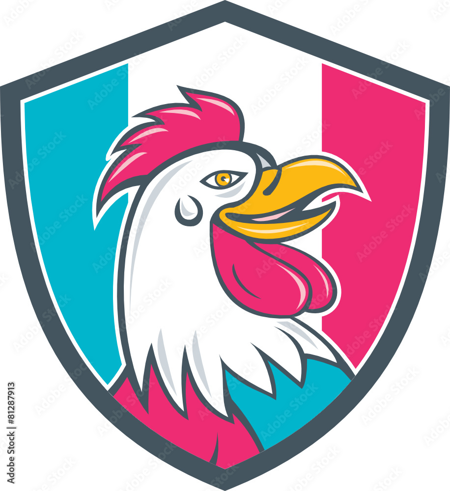 French Rooster Head France Flag Shield Cartoon French Rooster Head France Flag Shield Cartoon