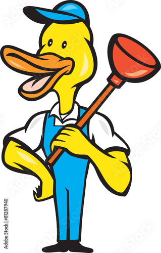 Duck Plumber Plunger Standing Cartoon