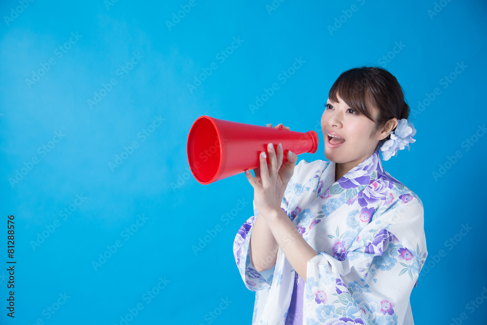 浴衣ポートレート(ブルーバック)