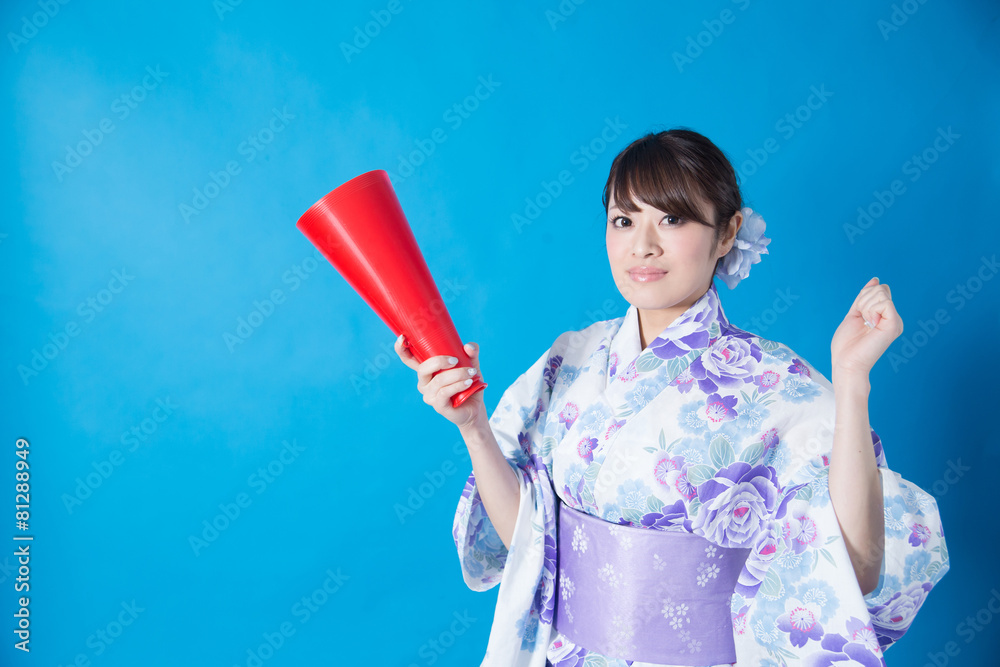 浴衣ポートレート(ブルーバック)