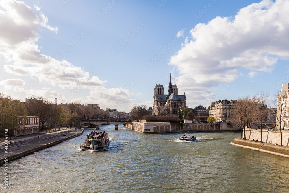 Fototapeta premium Boats on the River Seine in Paris France