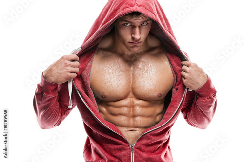Strong Athletic Man Fitness Model Torso showing six pack abs. is