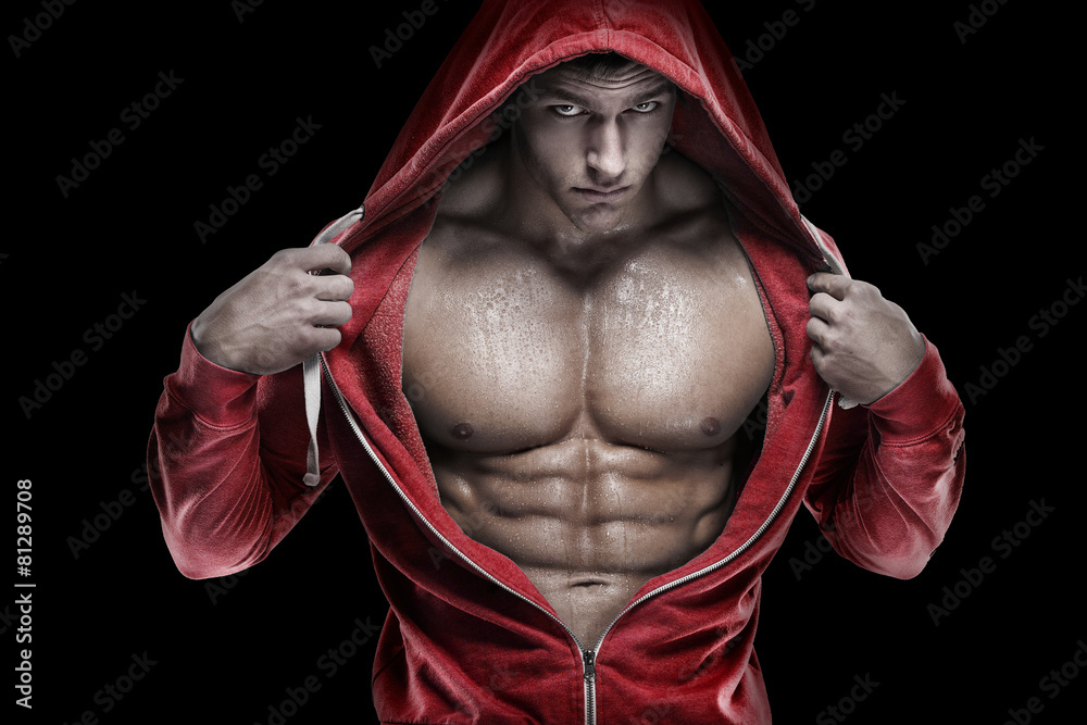 Strong Athletic Man Fitness Model Torso showing six pack abs. is