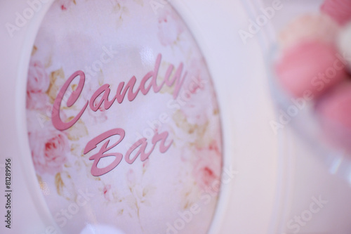 Candy bar text in a white frame
