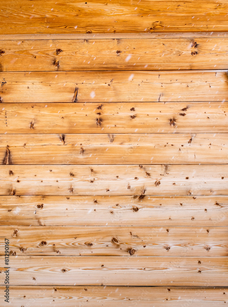 cabin wall with falling snow background cabin wall with falling snow background